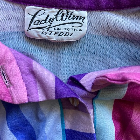 Vintage Lady Winn California by Teddi striped pastel size M-L Shirt - Picture 4 of 7